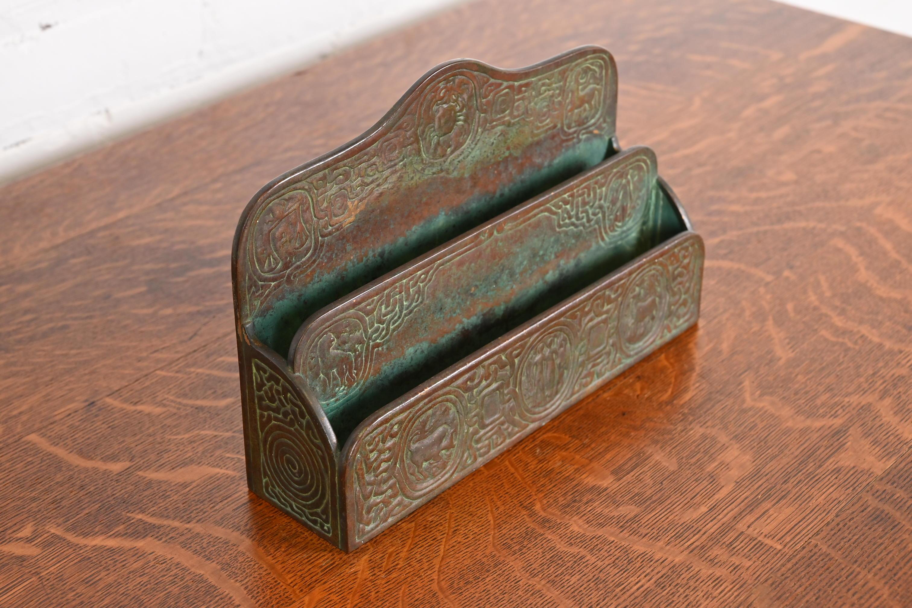 Tiffany Studios New York Zodiac Patinated Bronze Letter Rack, Circa 1910 For Sale 2