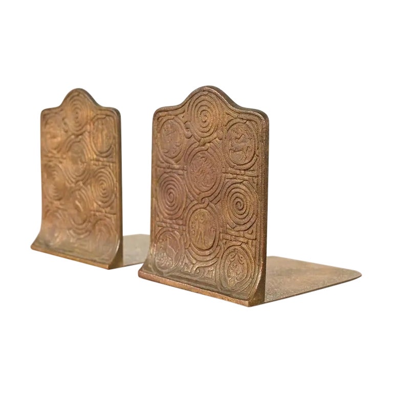 Tiffany Studios New York Zodiac Pattern Bronze Bookends, Circa 1910