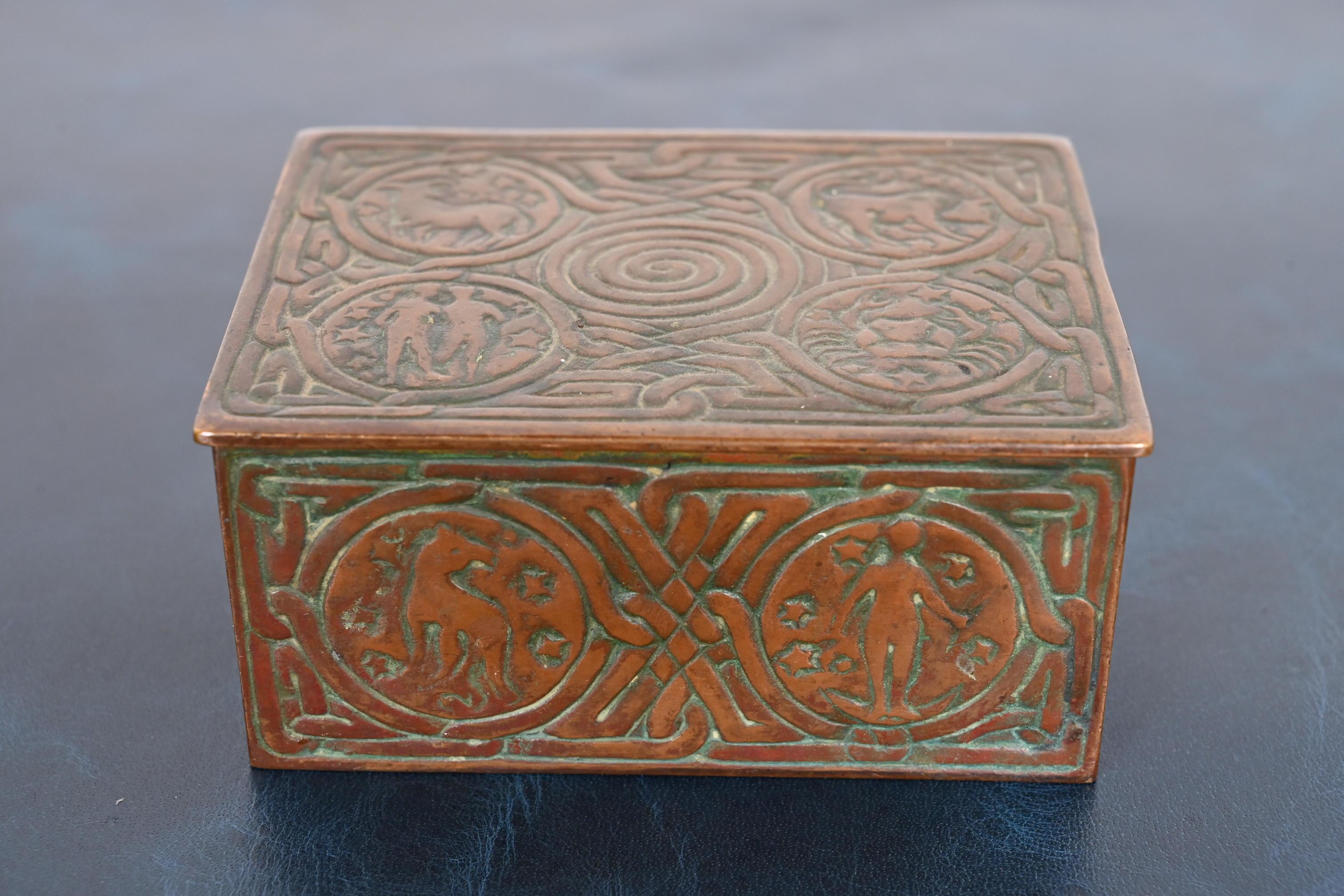 American Tiffany Studios New York Zodiac Pattern Bronze Box