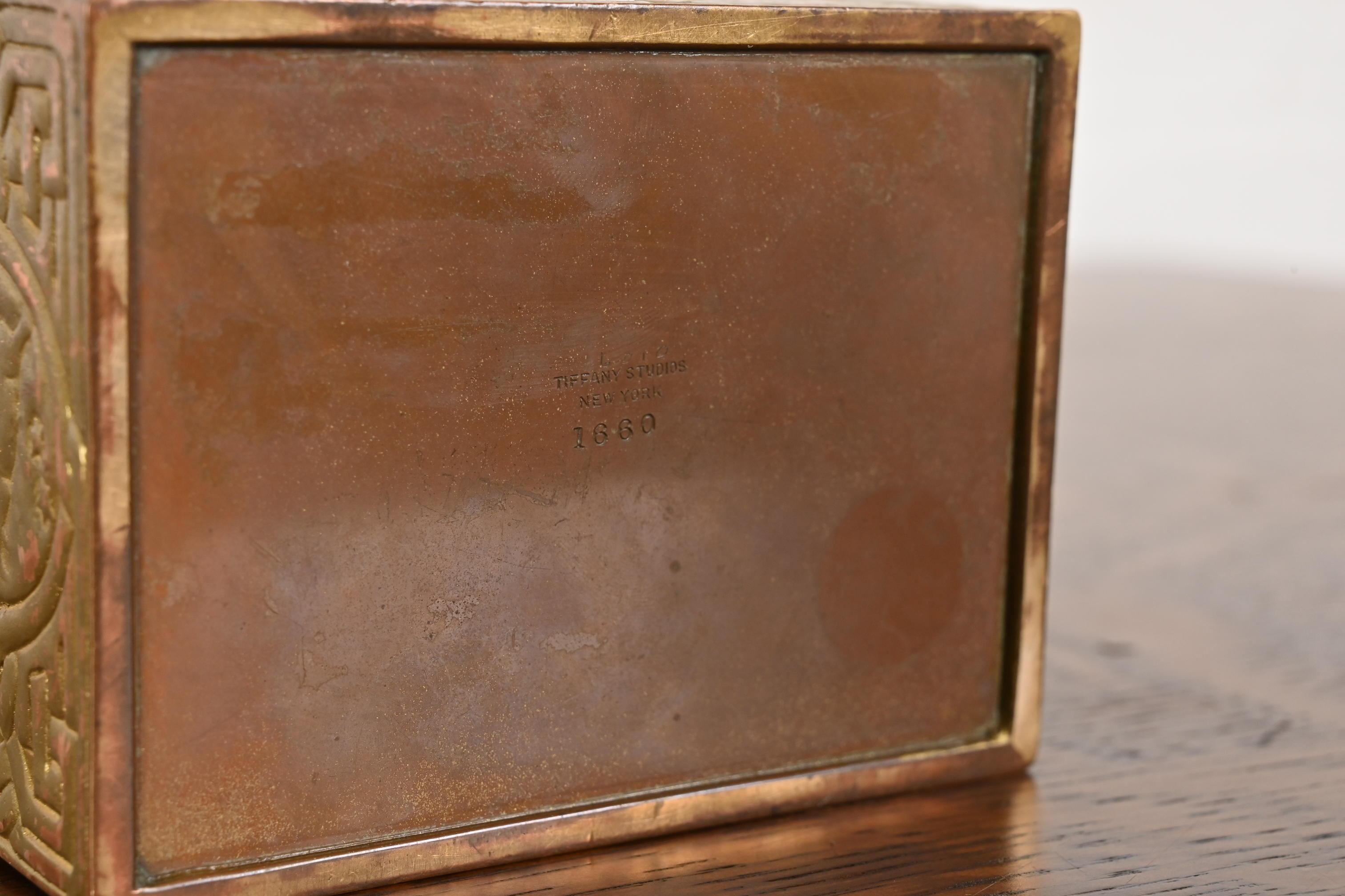 Tiffany Studios New York Zodiac Pattern Bronze Doré Box For Sale 4