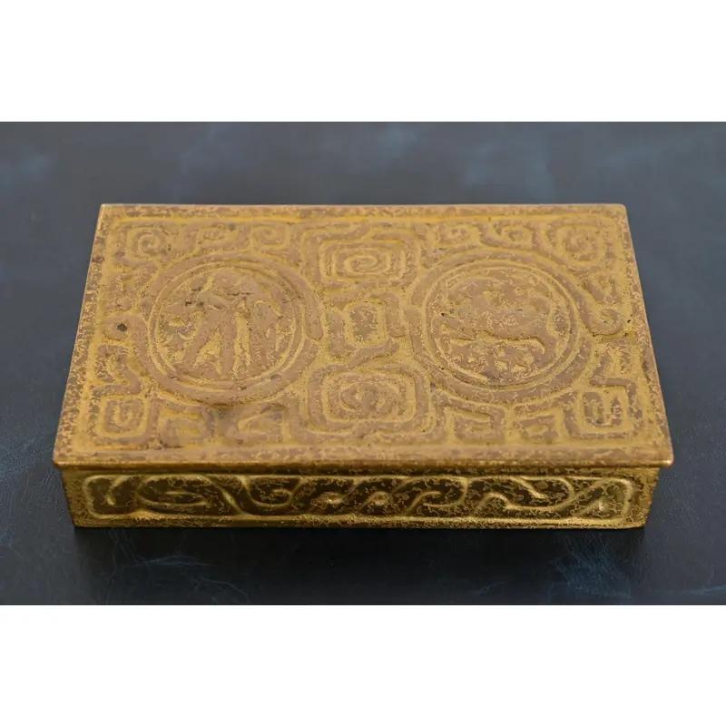 Arts and Crafts Tiffany Studios New York Zodiac Pattern Bronze Doré Box For Sale