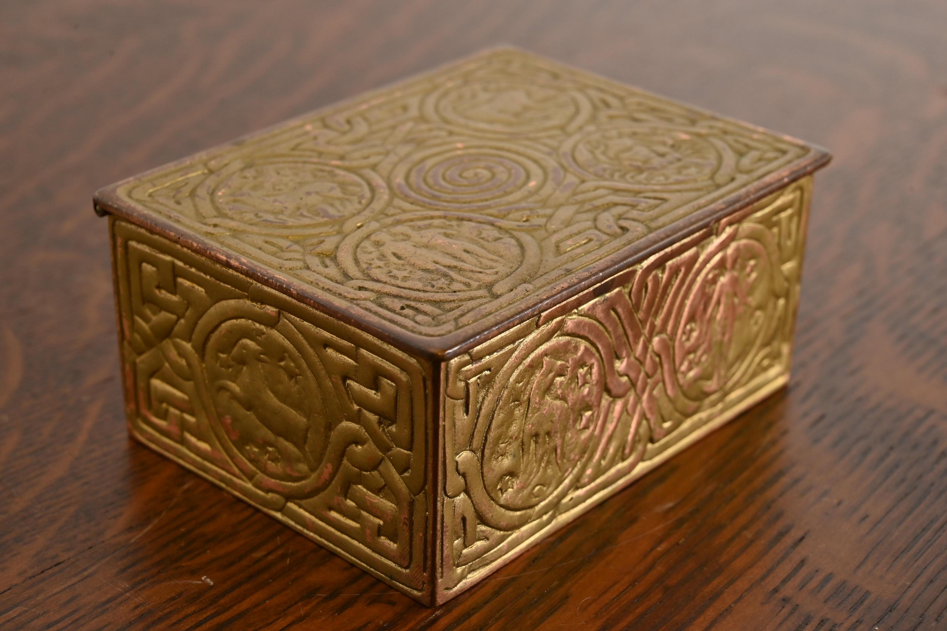 American Tiffany Studios New York Zodiac Pattern Bronze Doré Box For Sale