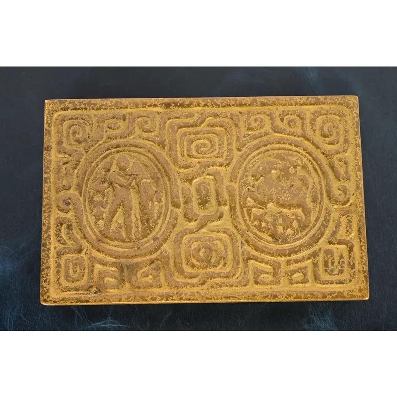 20th Century Tiffany Studios New York Zodiac Pattern Bronze Doré Box For Sale
