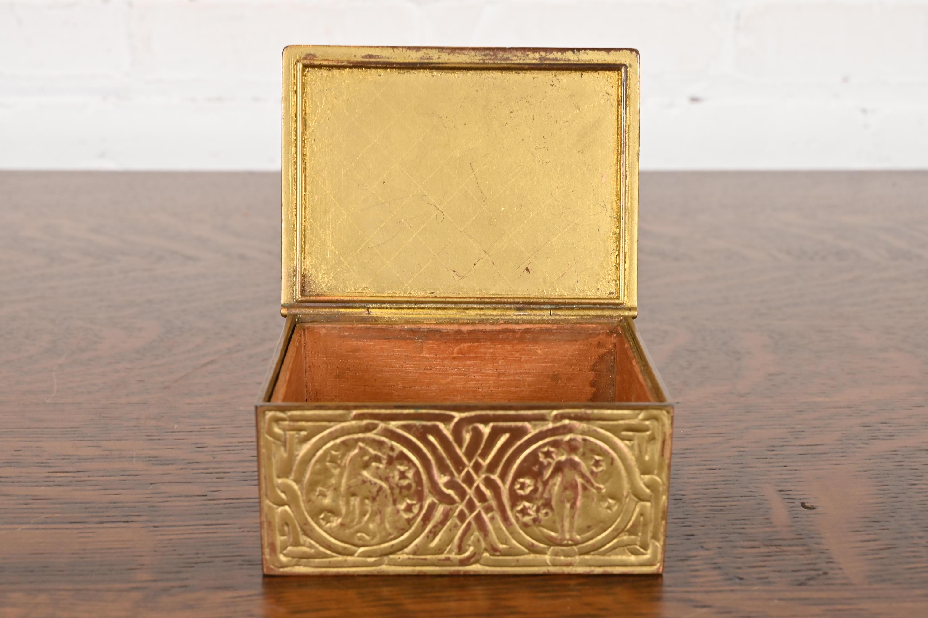 Tiffany Studios New York Zodiac Pattern Bronze Doré Box For Sale 1
