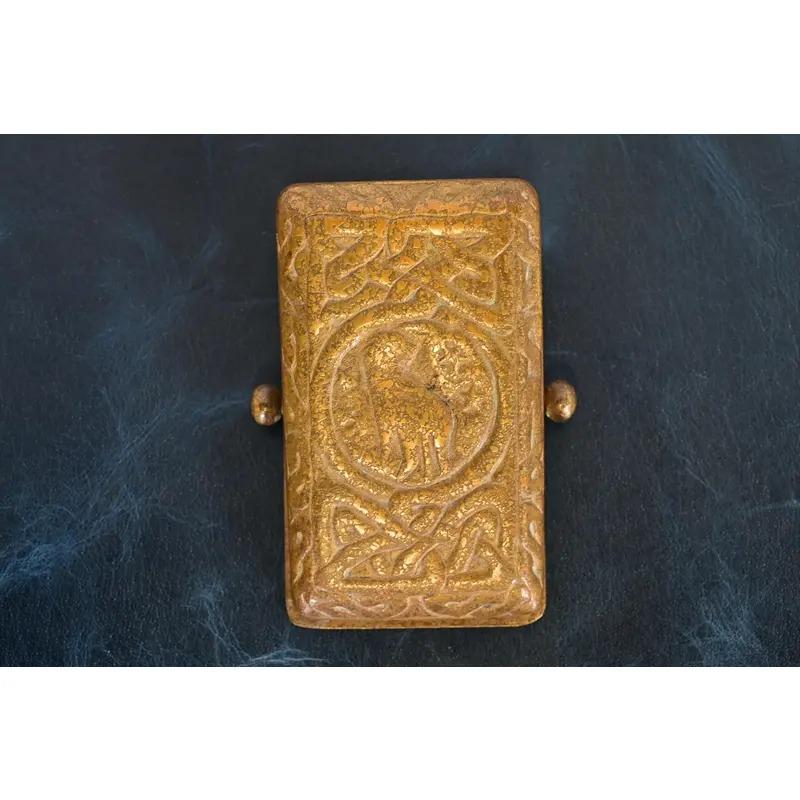 Arts and Crafts Tiffany Studios New York Zodiac Pattern Bronze Doré Large Paper Clip For Sale