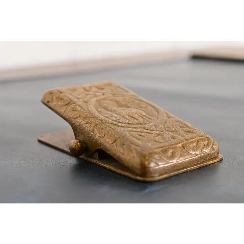 20th Century Tiffany Studios New York Zodiac Pattern Bronze Doré Large Paper Clip For Sale
