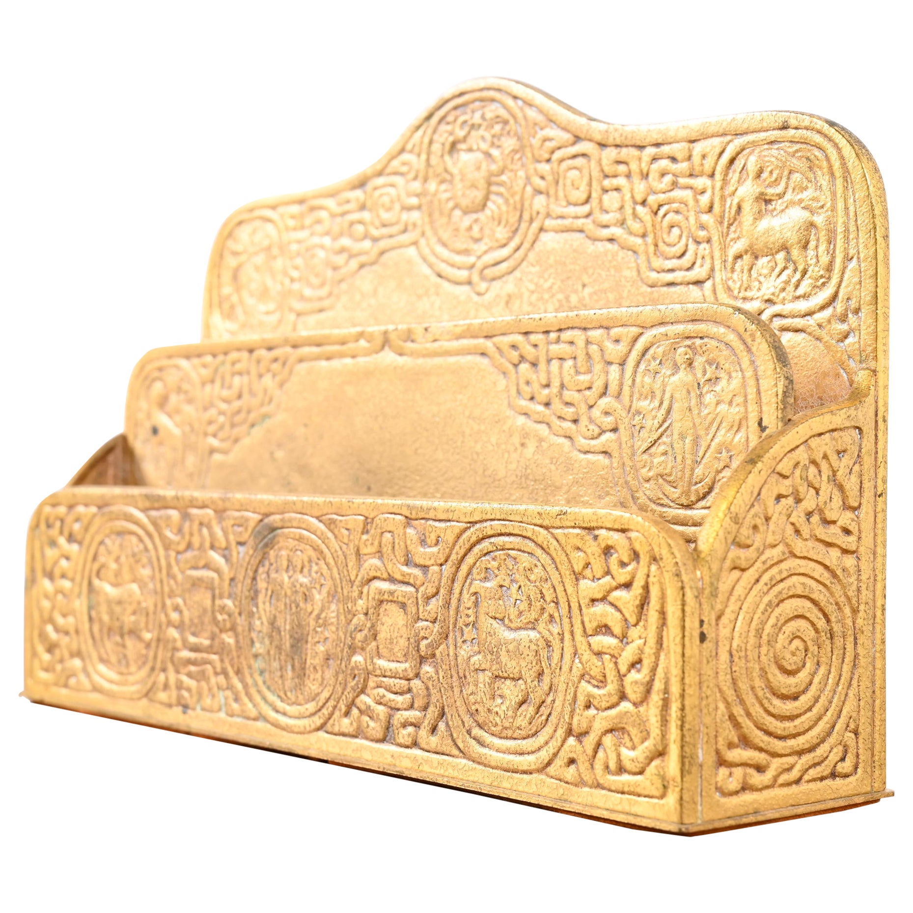 Tiffany Studios New York Zodiac Pattern Bronze Doré Letter Rack
