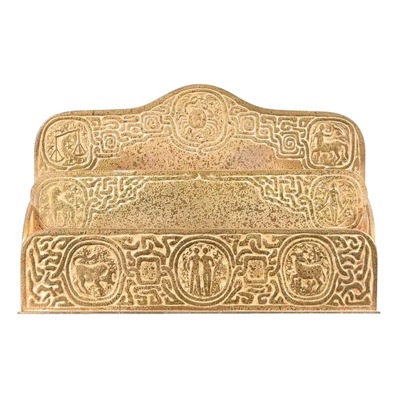 Tiffany Studios New York Zodiac Pattern Bronze Doré Letter Rack For Sale