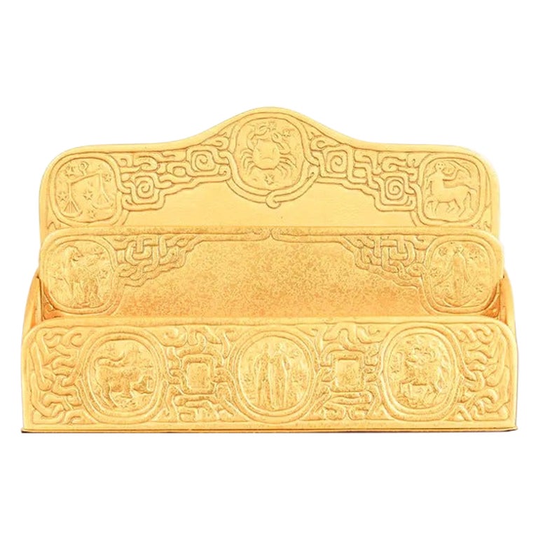 Tiffany Studios New York Zodiac Pattern Bronze Doré Letter Rack