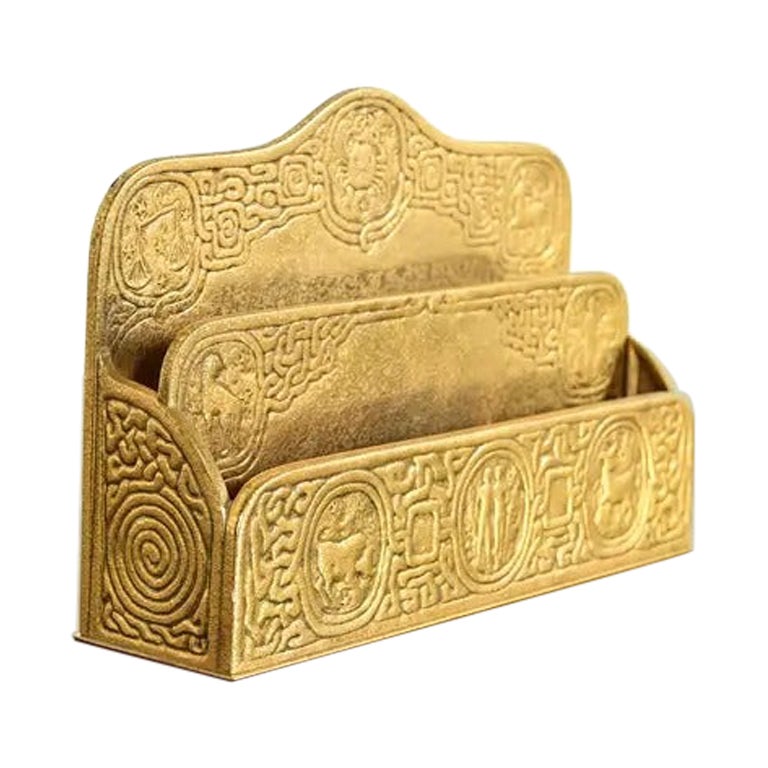 Tiffany Studios New York Zodiac Pattern Bronze Doré Letter Rack