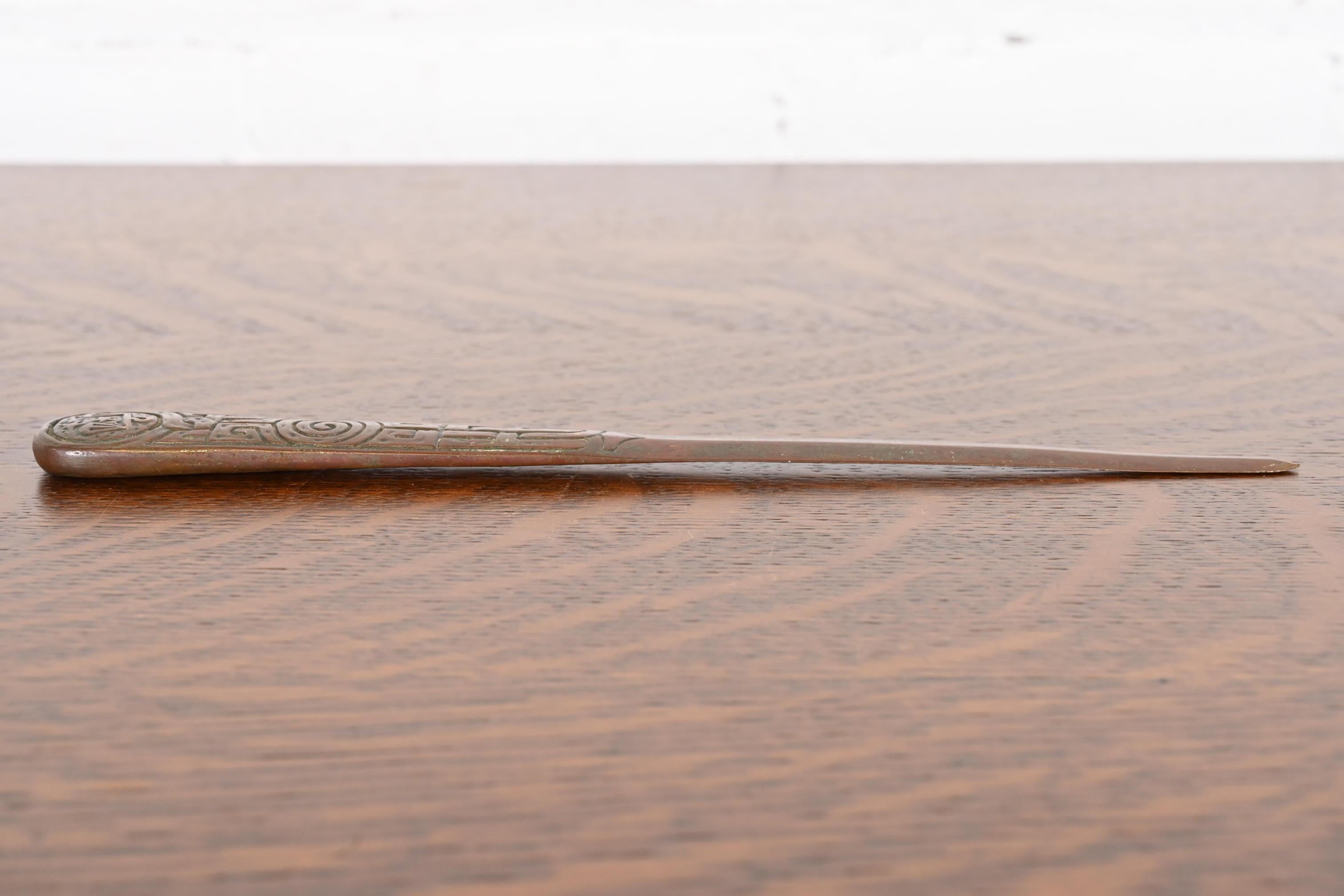 Tiffany Studios New York Zodiac Pattern Bronze Letter Opener In Good Condition In South Bend, IN