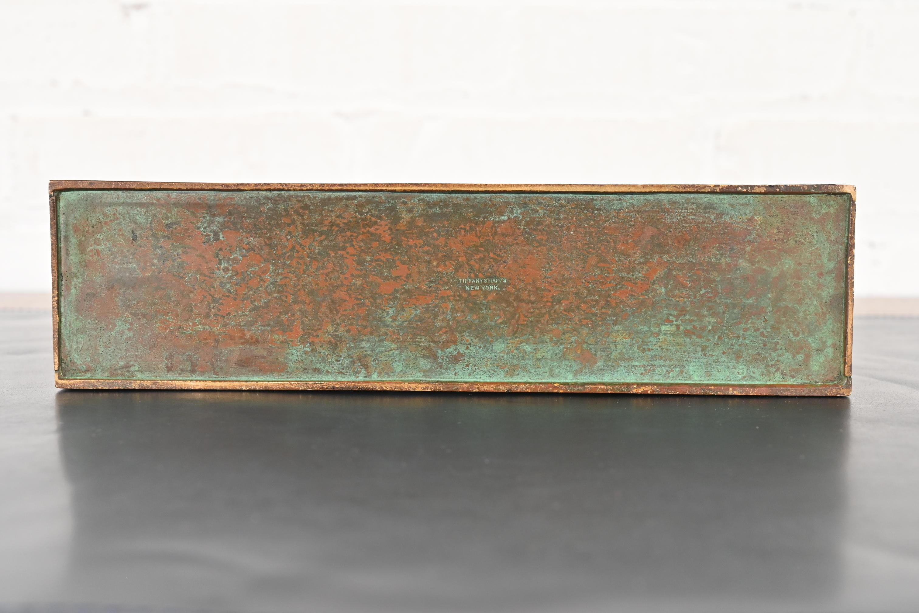 Tiffany Studios New York Zodiac Pattern Bronze Letter Rack For Sale 4
