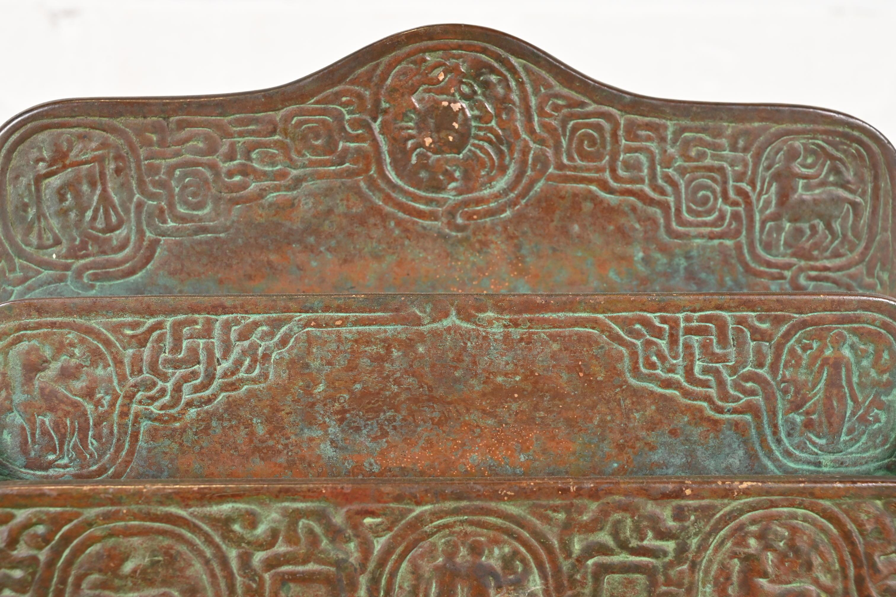 20th Century Tiffany Studios New York Zodiac Pattern Bronze Letter Rack For Sale