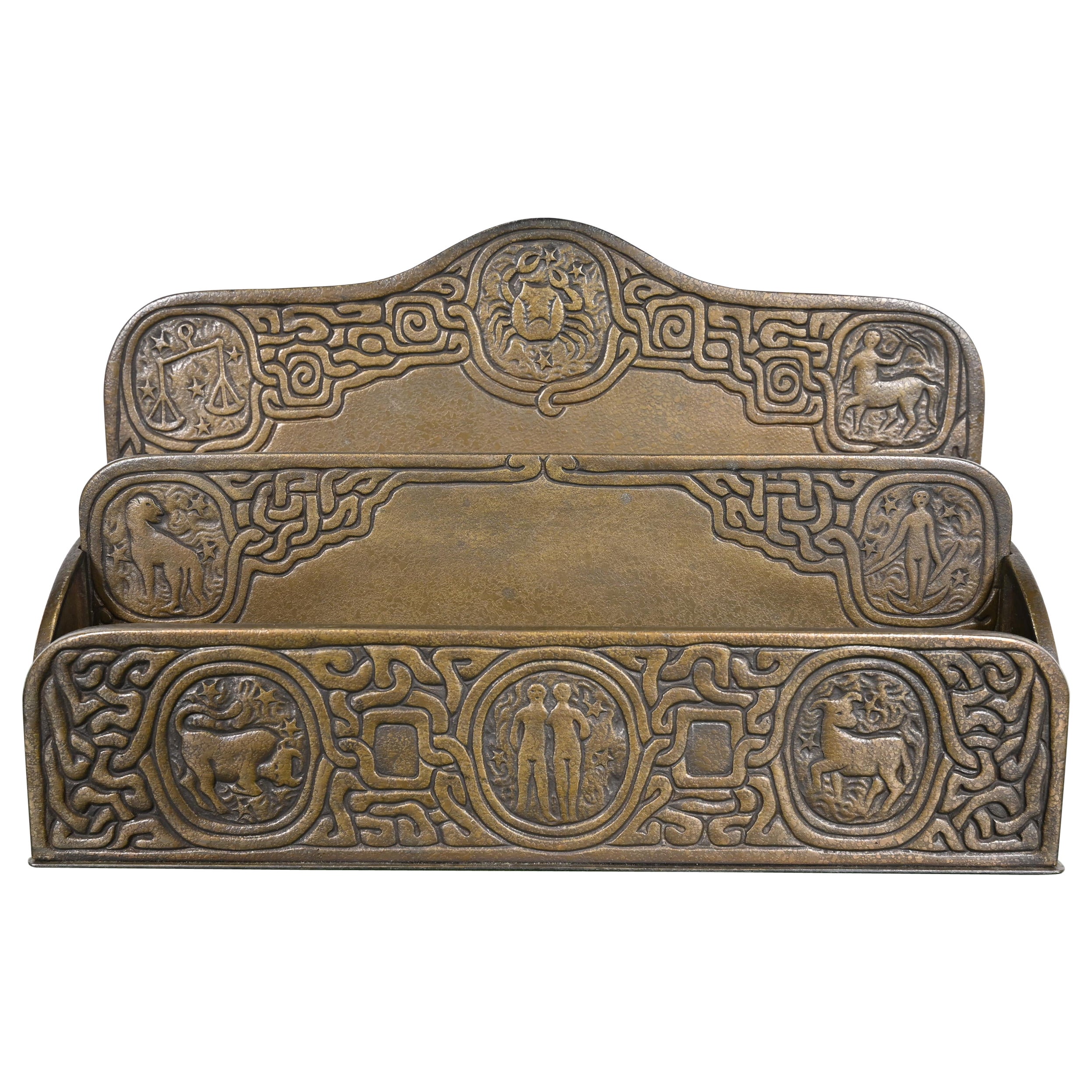 Tiffany Studios New York Zodiac Pattern Portalettere in bronzo