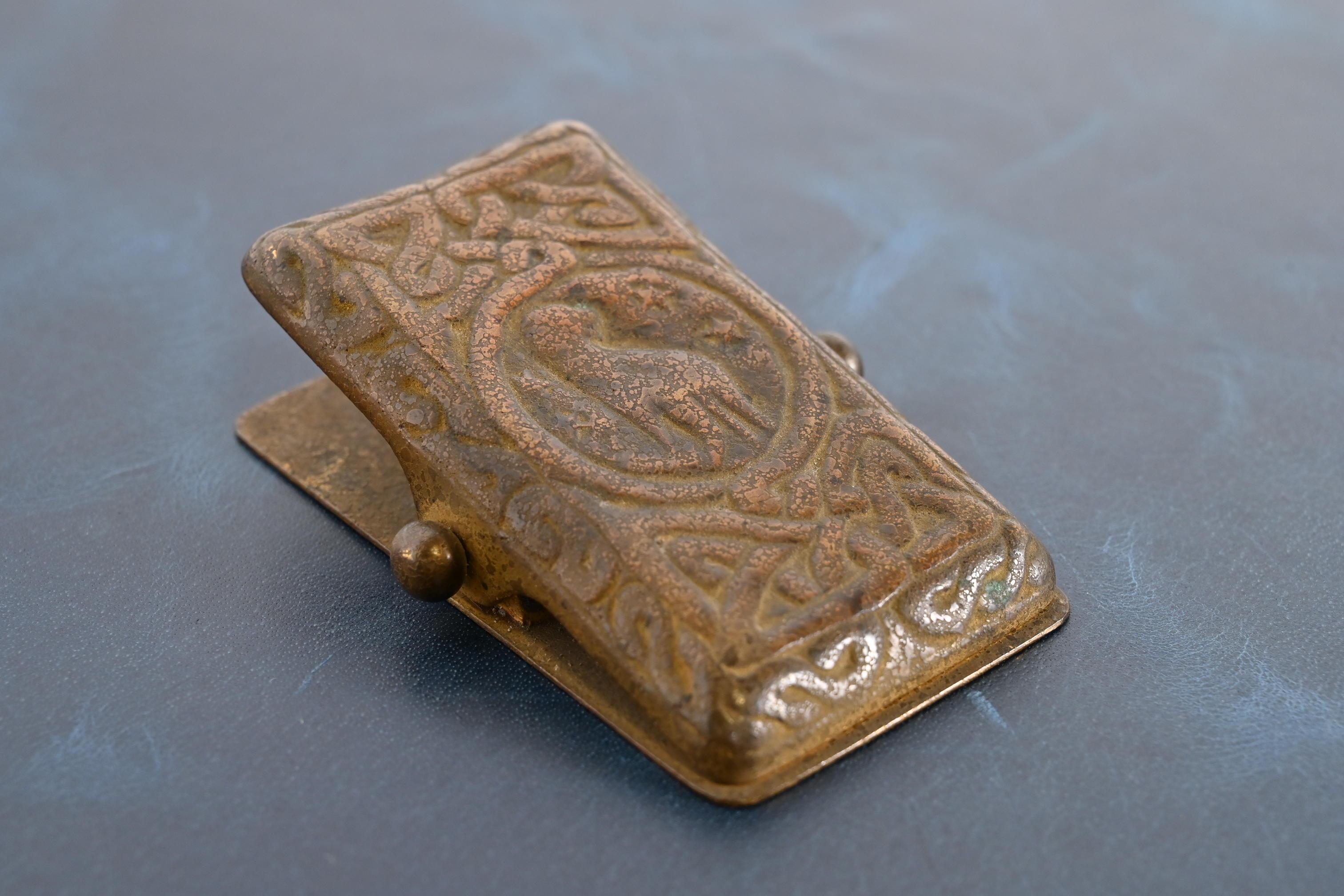 Arts and Crafts Tiffany Studios New York Zodiac Pattern Bronze Paper Clip in vendita