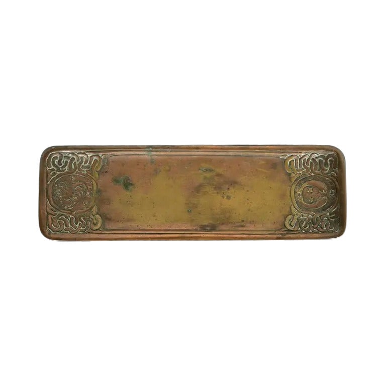 Tiffany Studios New York Zodiac Pattern Bronze Pen Tray For Sale