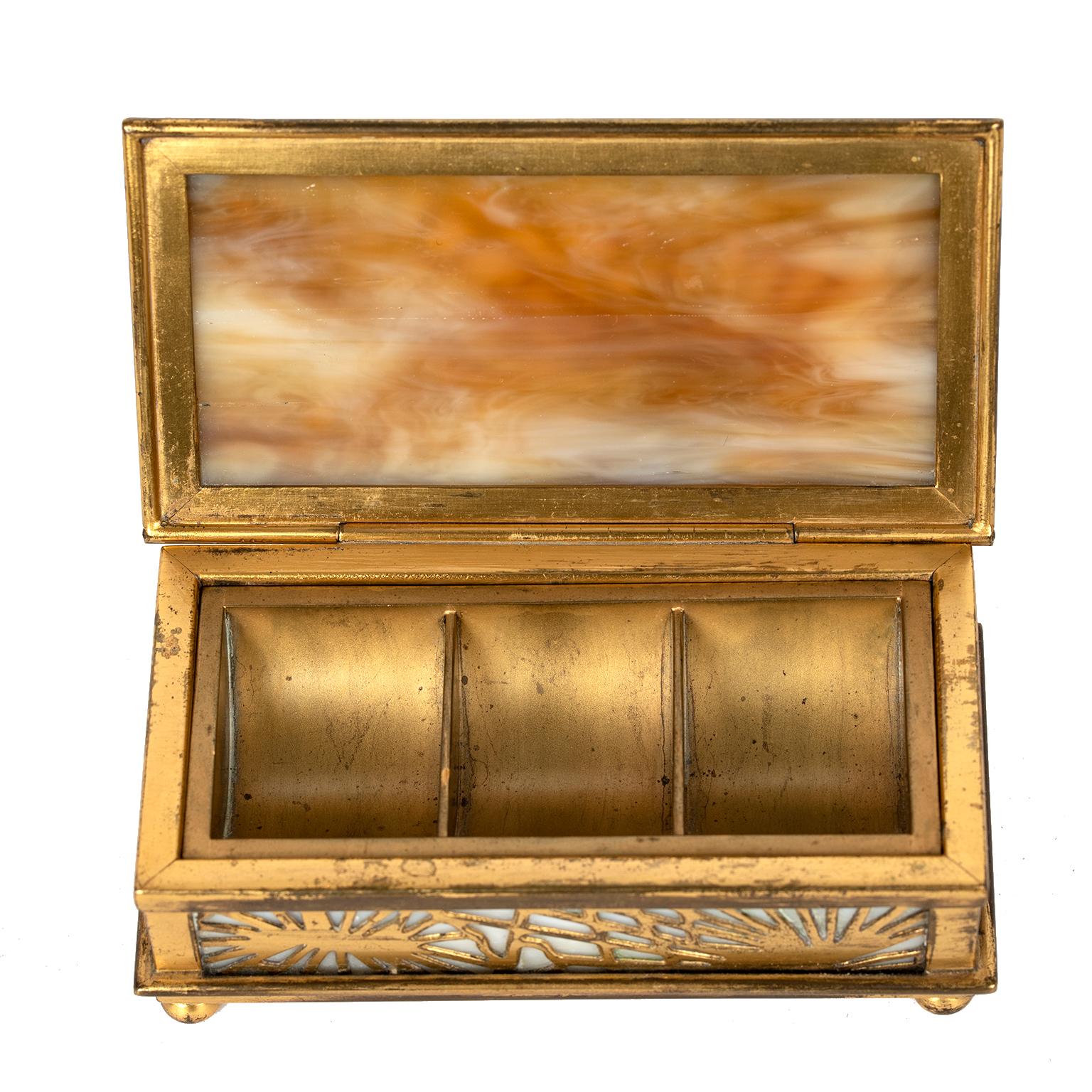 Bronze Tiffany Studios NY 801 Pine Needle Stamp Box For Sale