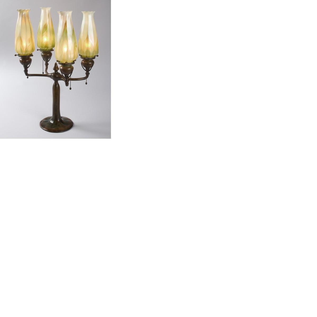 Art Nouveau Tiffany Studios Pair of Lighted Candelabra