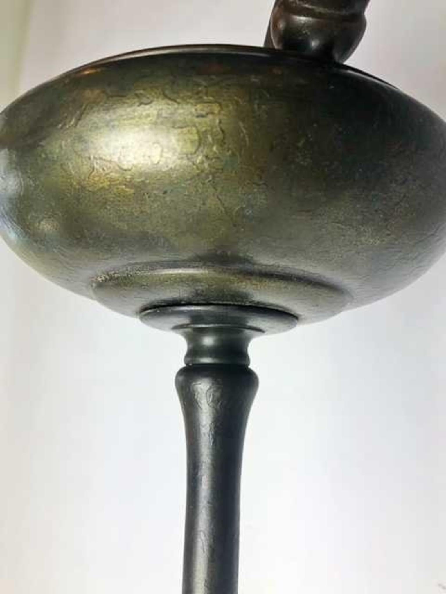 20th Century Tiffany Studios Patinated Bronze Standing Ash Receiver For Sale