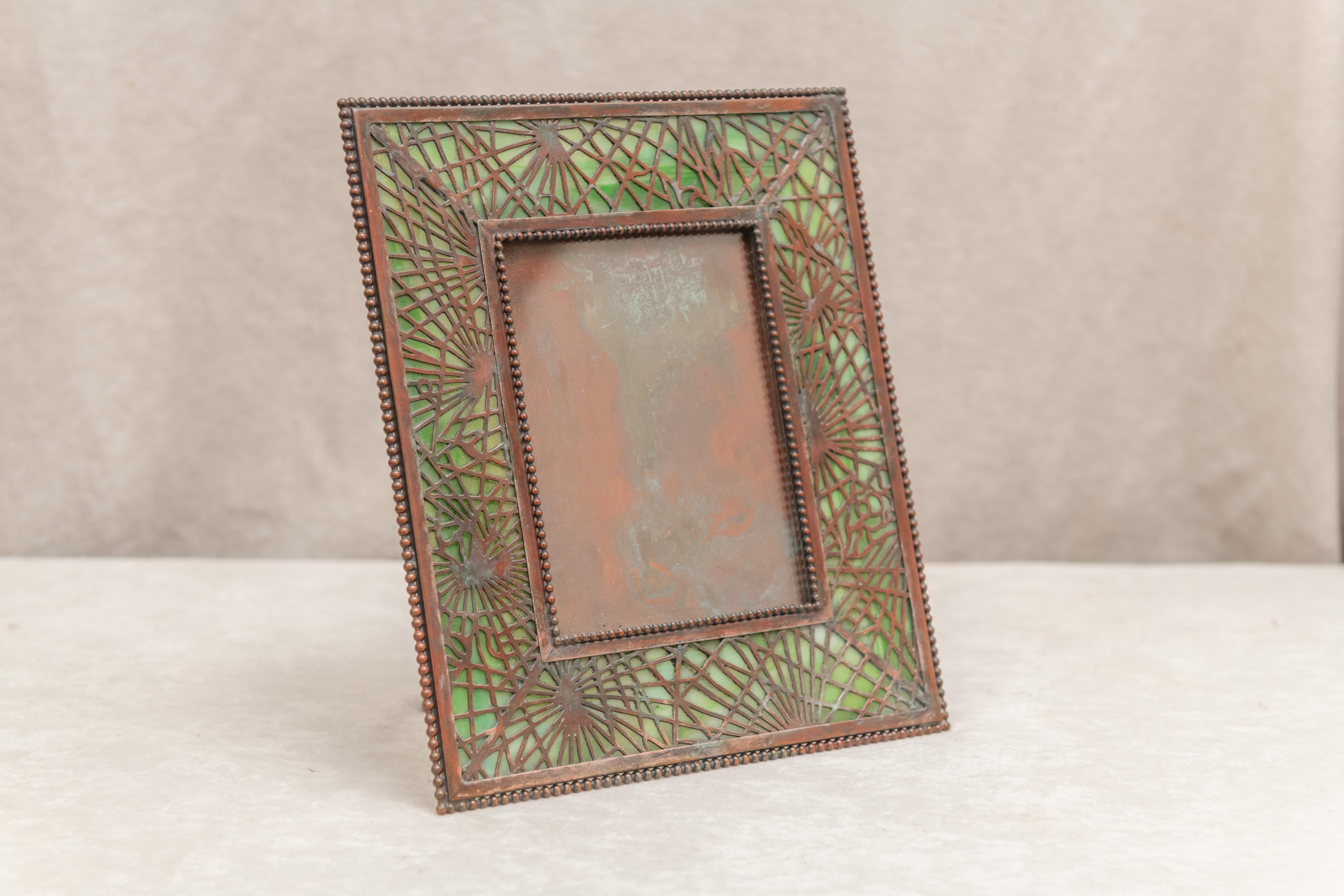 Glass Tiffany Studios Picture Frame with Pine Needle Design, circa 1905