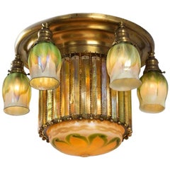 Antique  Tiffany Studios New York "Prism" Favrile Ceiling Light Fixture 