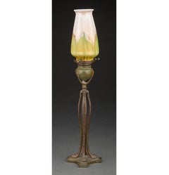 Tiffany Studios Pulled Feather Favrile And Bronze Candlestick
