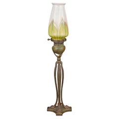 Tiffany Studios Pulled Feather Favrile And Bronze Candlestick