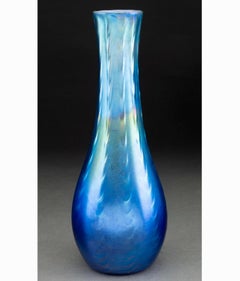 Tiffany Studios Rare Form Blue Iridescent Favrile Decorated Vase
