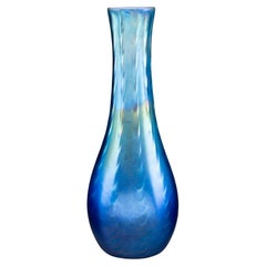 Tiffany Studios Rare Form Blue Iridescent Favrile Decorated Vase