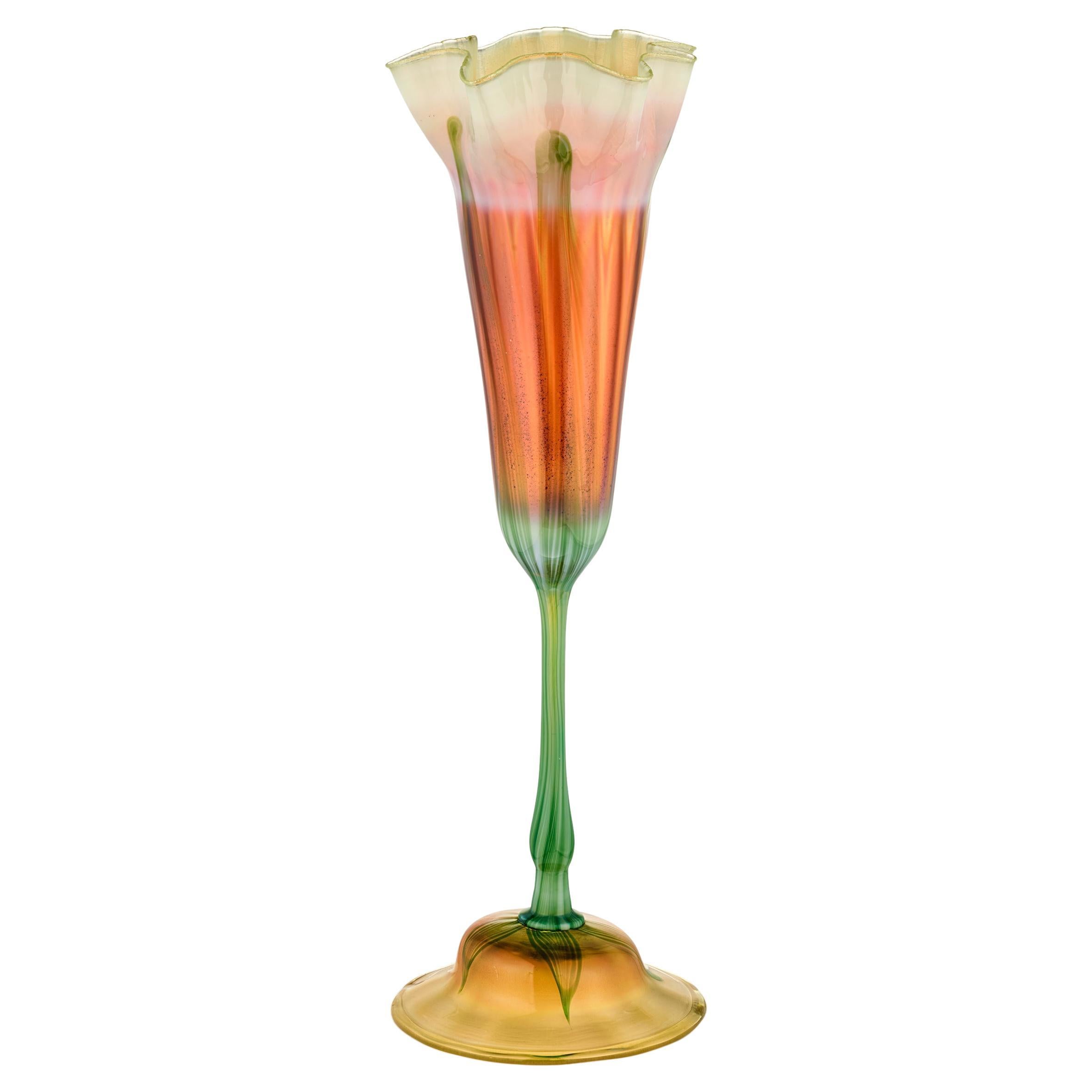 Tiffany Studios Ruffled Rim Floriform Glass Vase