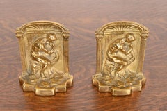Tiffany Studios Style Art Deco Bronze Doré "The Thinker" Bookends, Circa 1920s