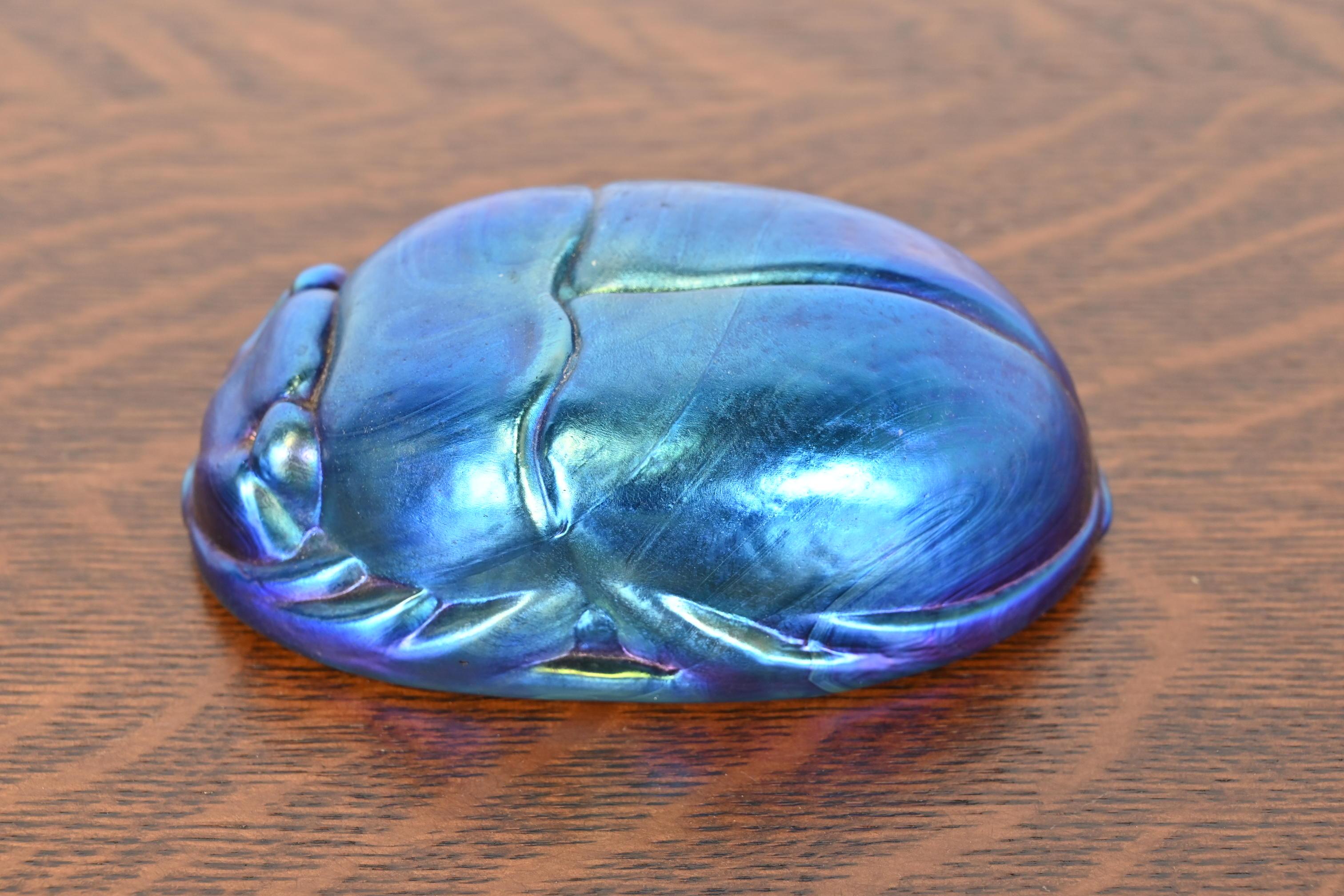 Tiffany Studios Style Iridescent Favrile Glass Scarab Paperweight For Sale 3