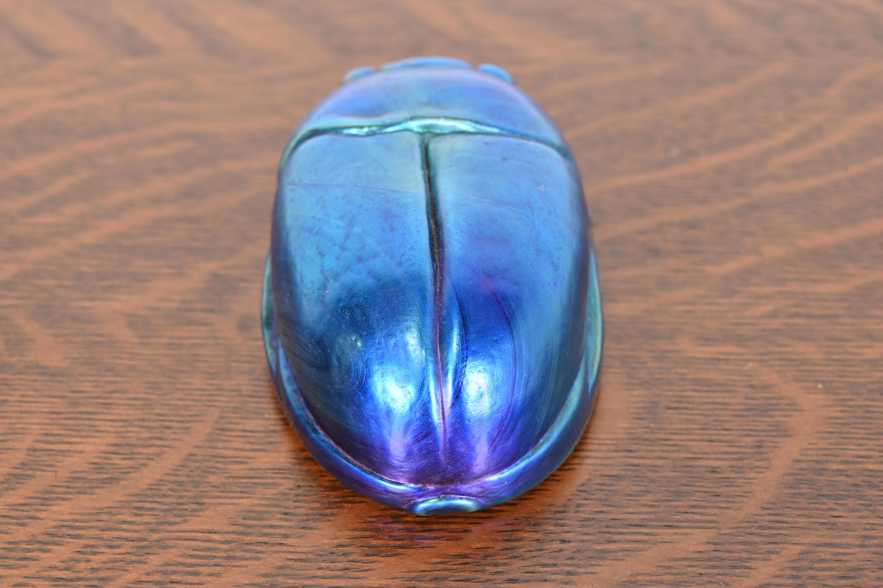 Tiffany Studios Style Iridescent Favrile Glass Scarab Paperweight For Sale 4