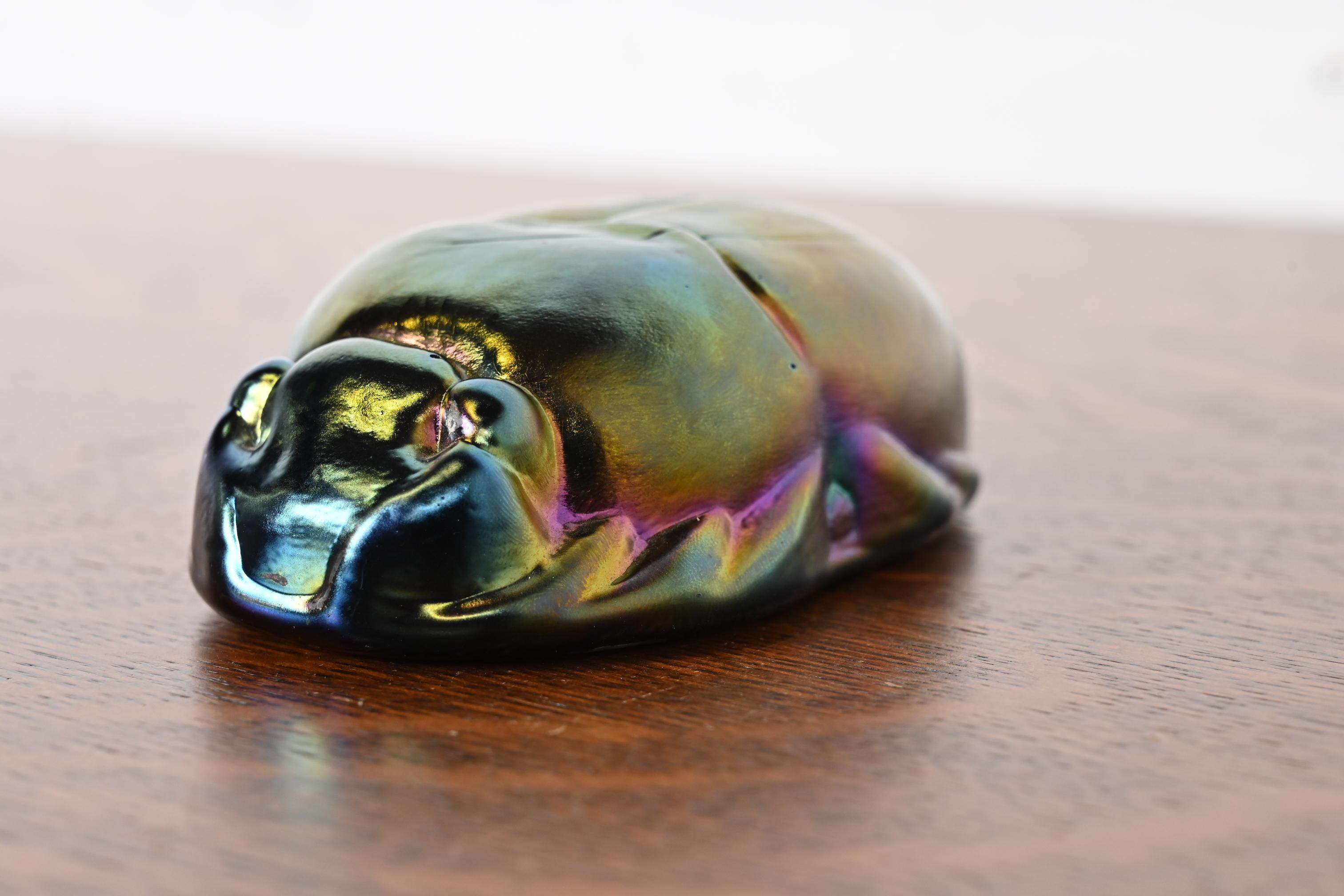 Arts and Crafts Tiffany Studios Style Iridescent Favrile Glass Scarab Paperweight