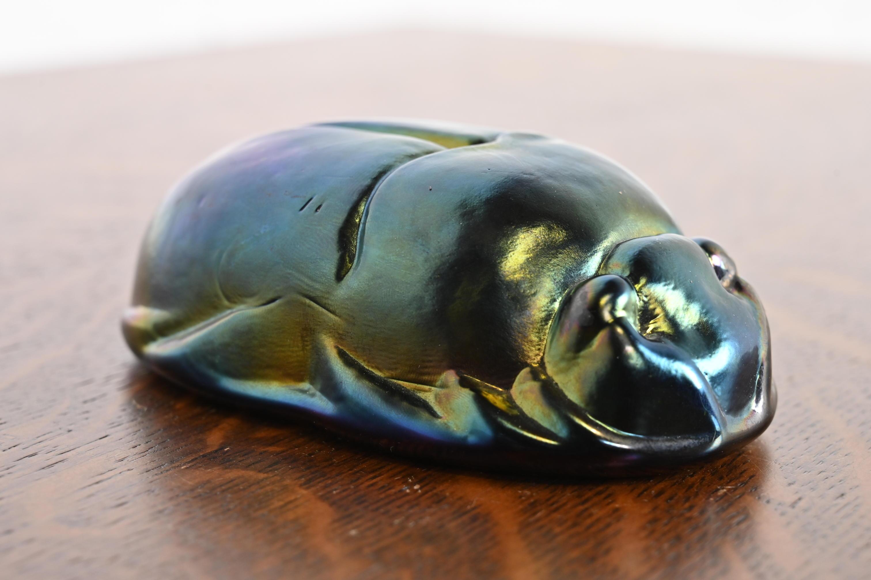 Arts and Crafts Tiffany Studios Style Iridescent Favrile Glass Scarab Paperweight For Sale