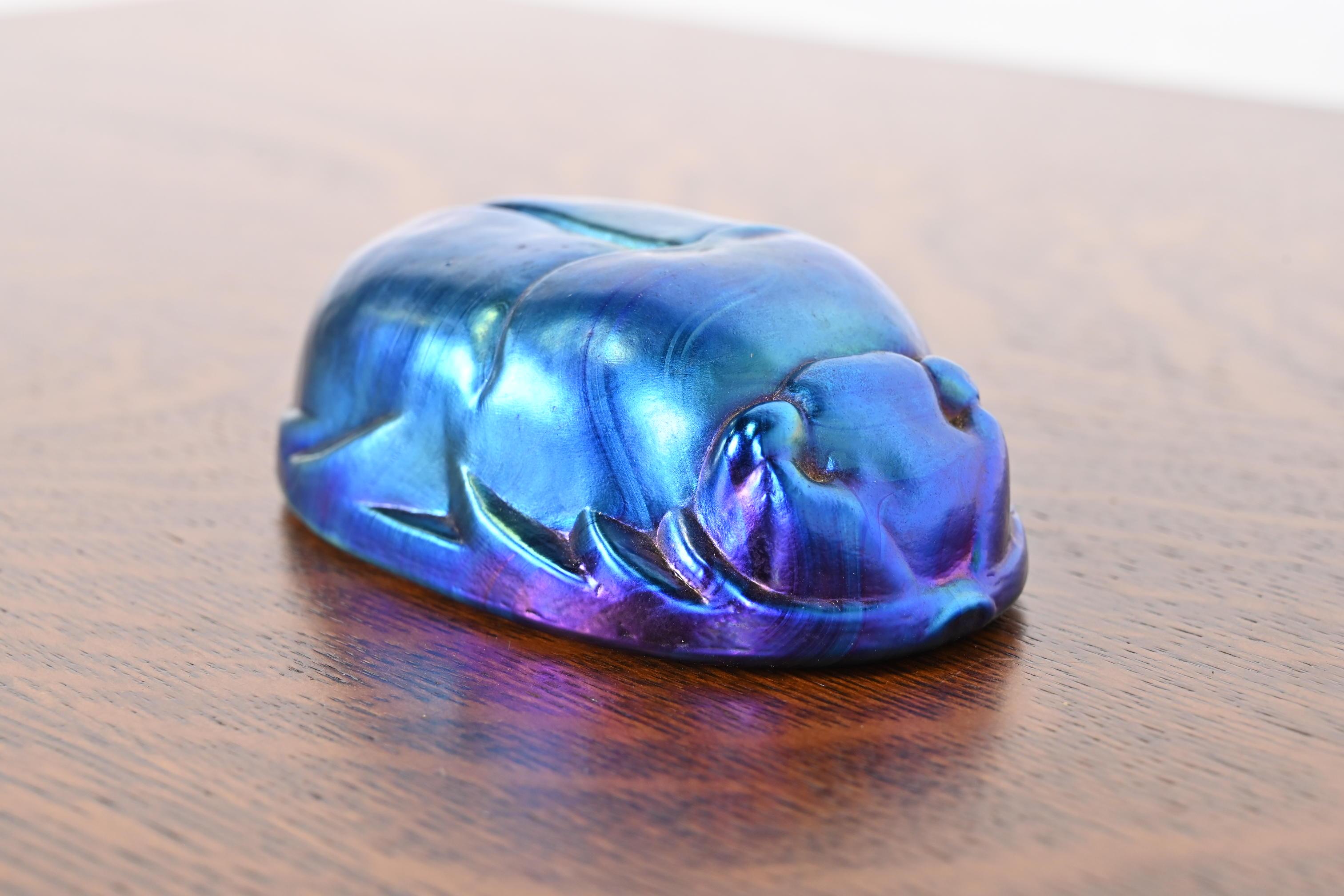American Tiffany Studios Style Iridescent Favrile Glass Scarab Paperweight For Sale