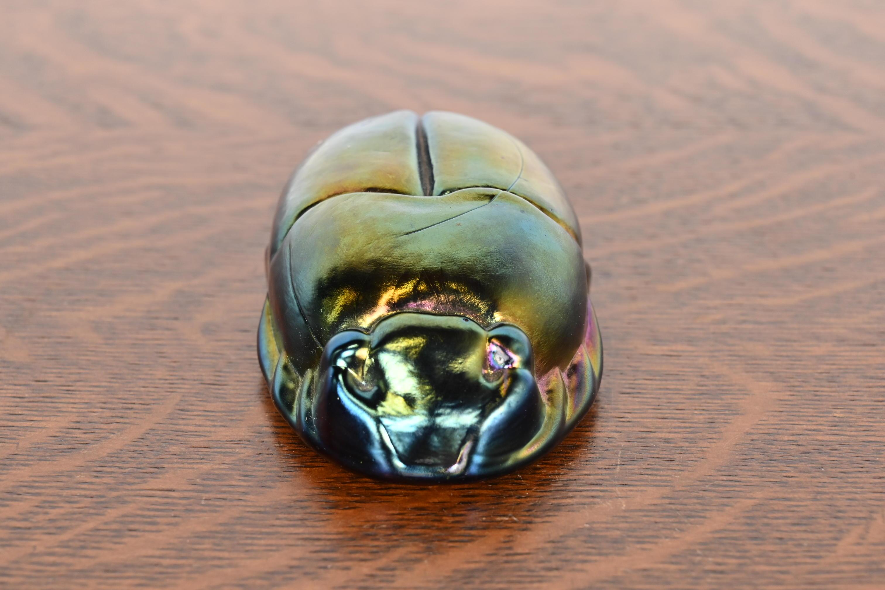 American Tiffany Studios Style Iridescent Favrile Glass Scarab Paperweight