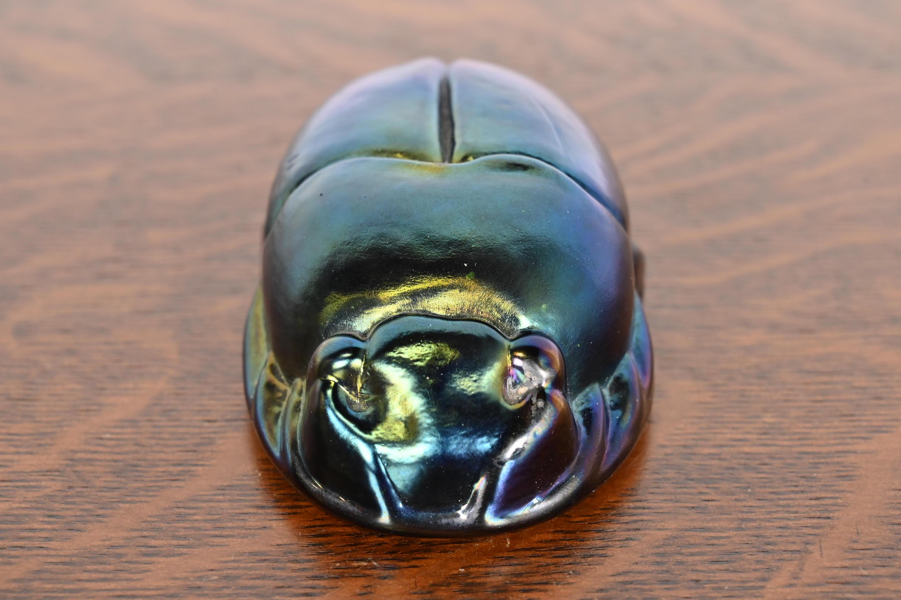 American Tiffany Studios Style Iridescent Favrile Glass Scarab Paperweight For Sale