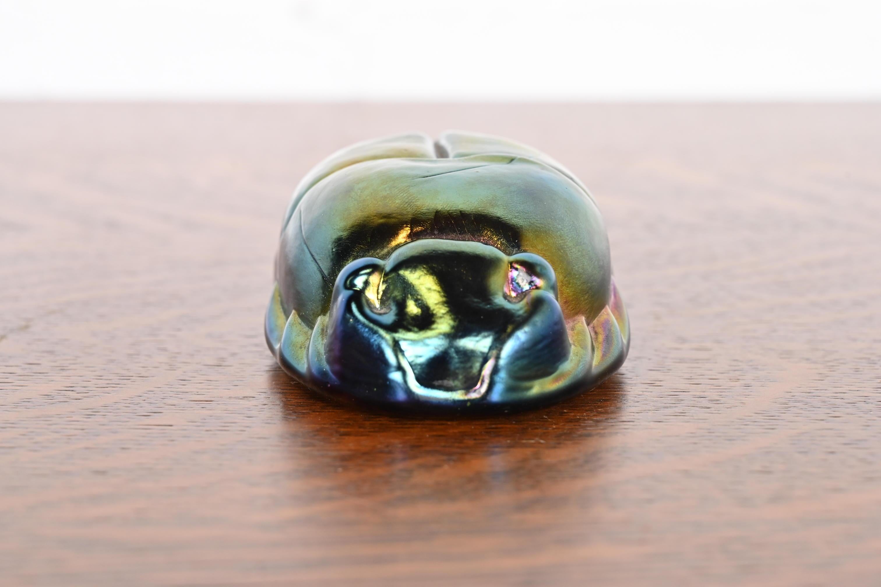 Tiffany Studios Style Iridescent Favrile Glass Scarab Paperweight In Good Condition In South Bend, IN