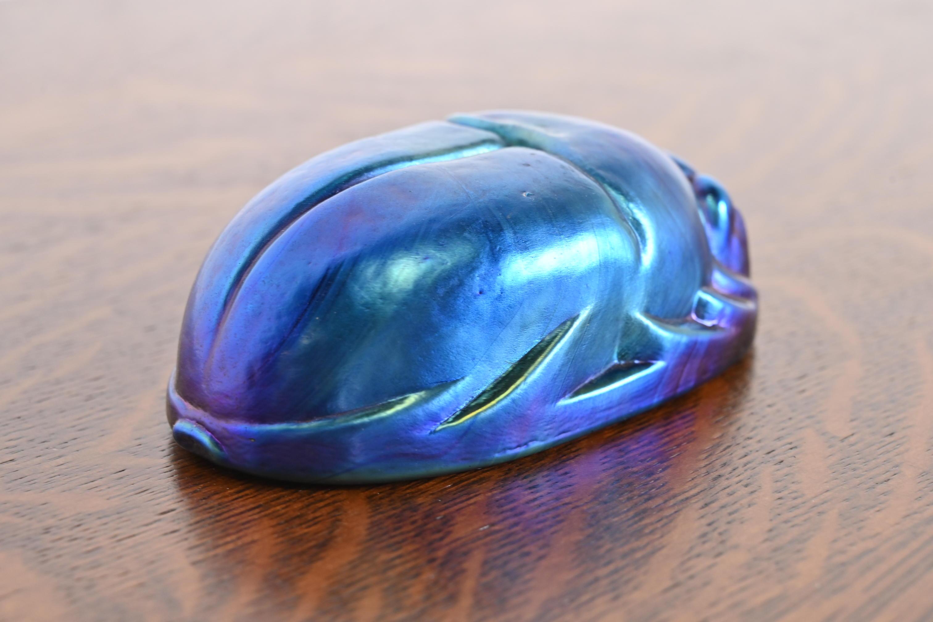 20th Century Tiffany Studios Style Iridescent Favrile Glass Scarab Paperweight For Sale