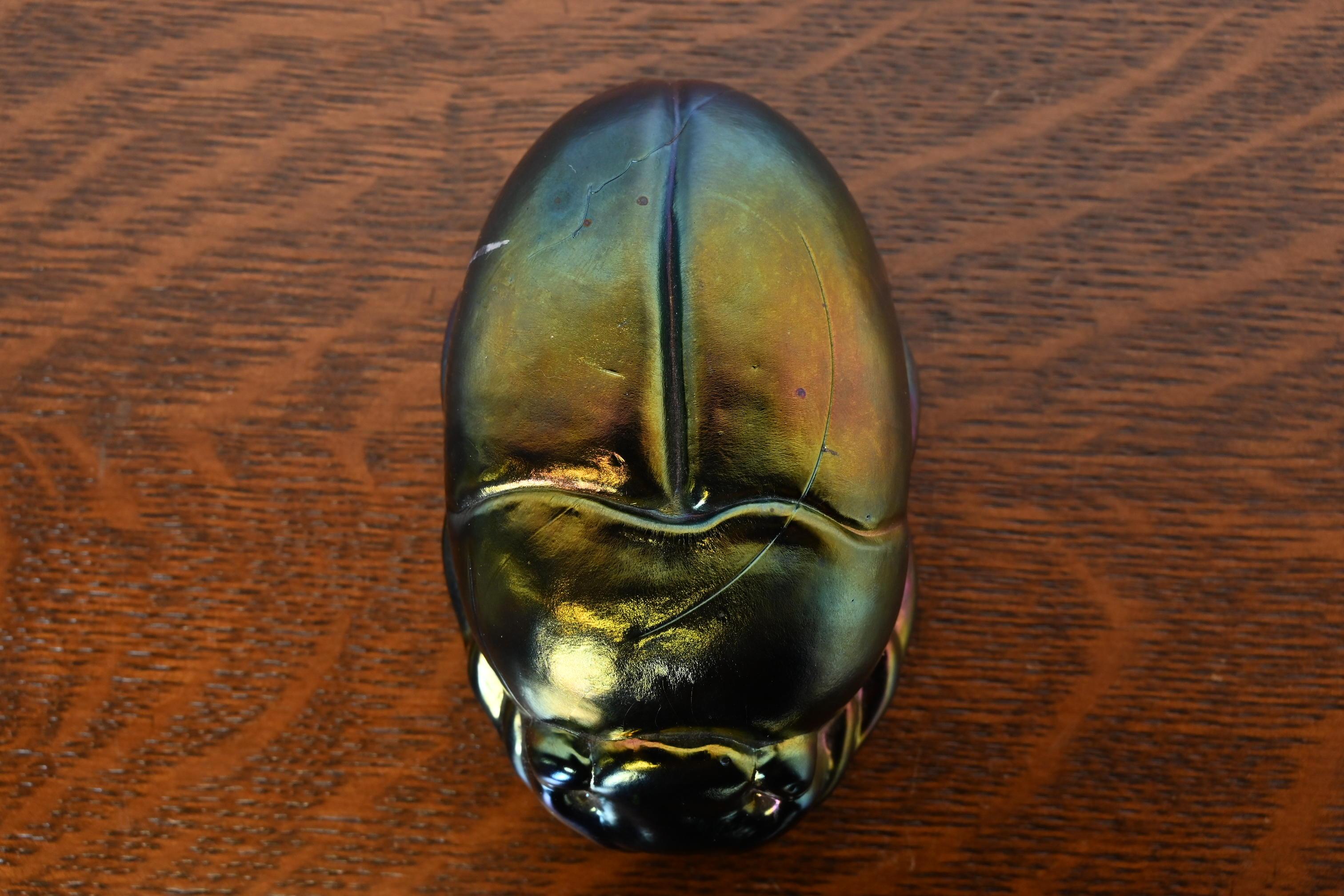 20th Century Tiffany Studios Style Iridescent Favrile Glass Scarab Paperweight