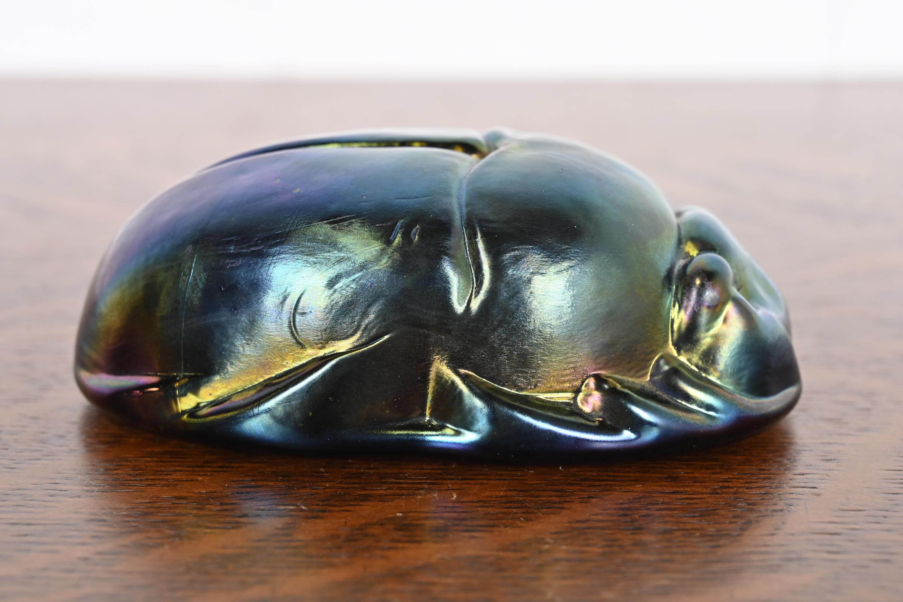 20th Century Tiffany Studios Style Iridescent Favrile Glass Scarab Paperweight For Sale