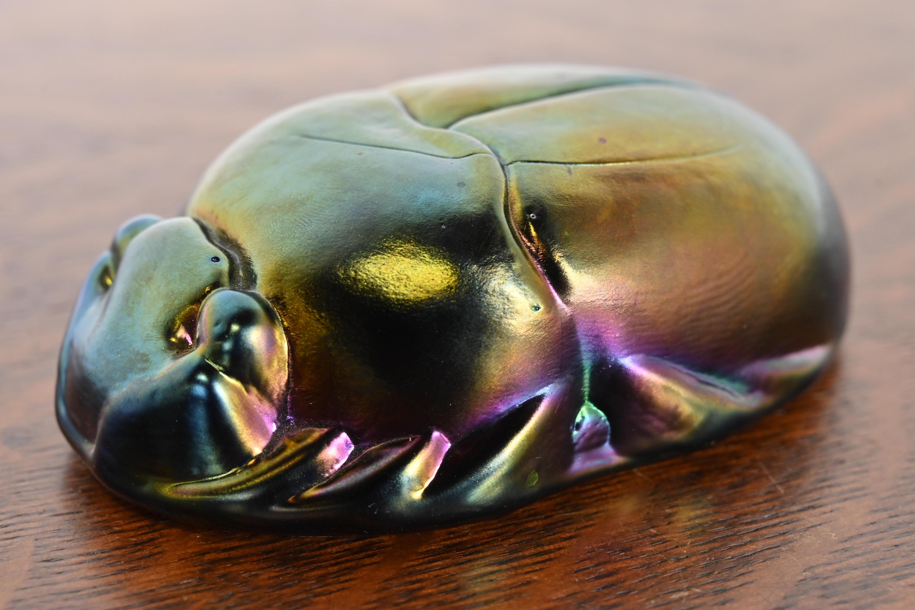 Art Glass Tiffany Studios Style Iridescent Favrile Glass Scarab Paperweight