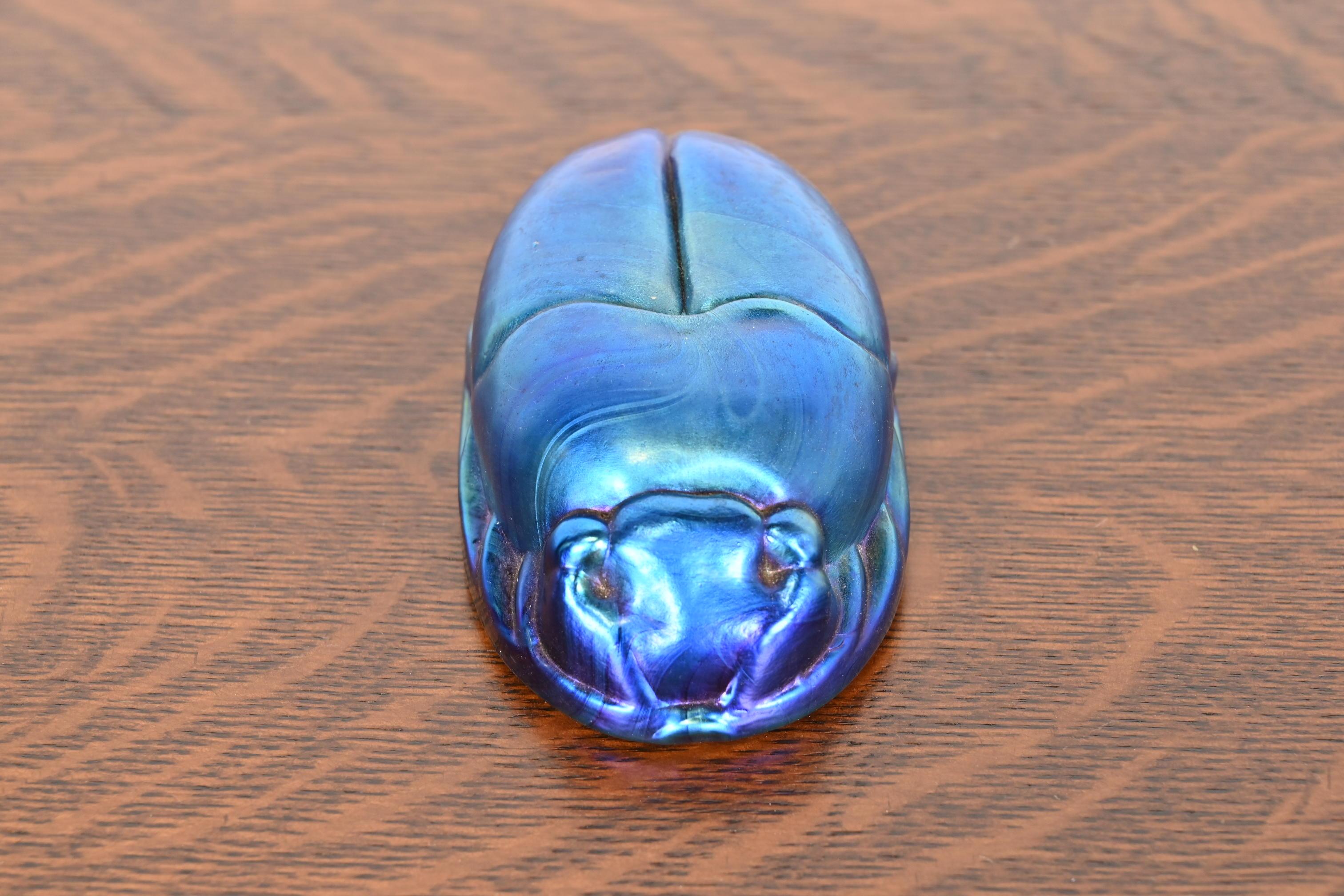 Tiffany Studios Style Iridescent Favrile Glass Scarab Paperweight For Sale 1