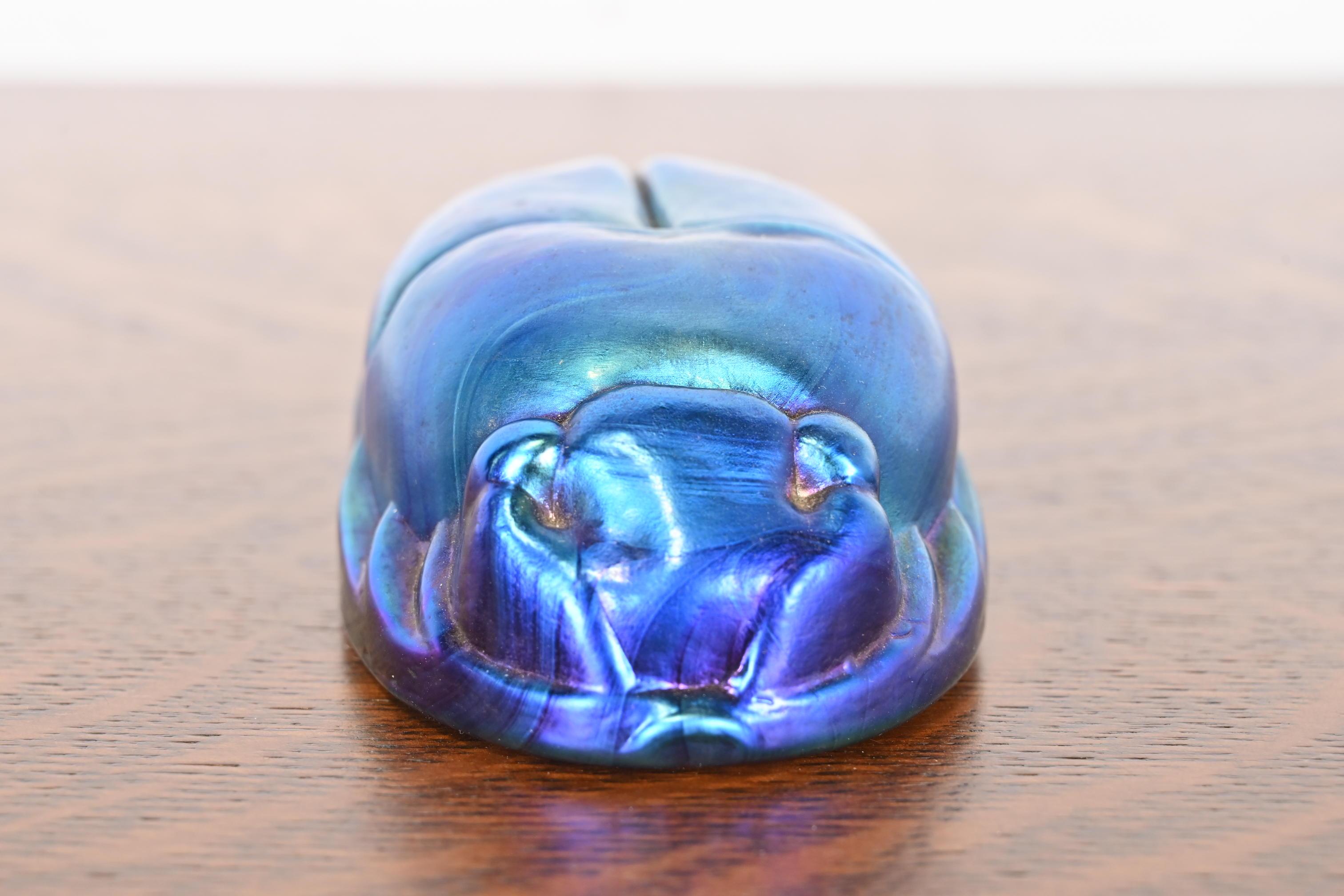 Tiffany Studios Style Iridescent Favrile Glass Scarab Paperweight For Sale 2