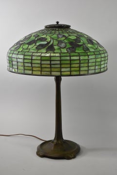 Tiffany Studios Swirling Leaf 18" Leaded Glass Lamp, Large Statement Lamp 23" H