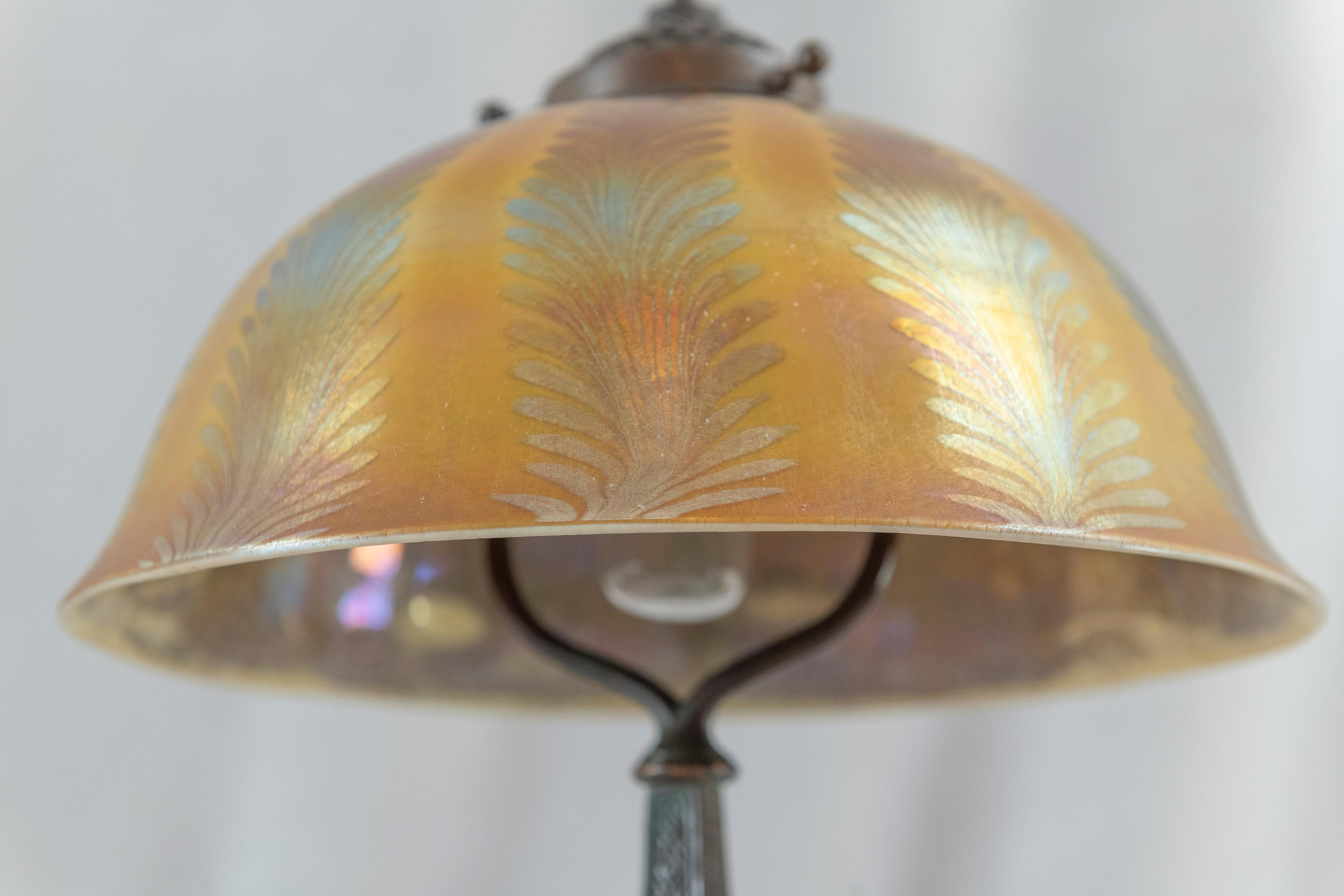 Early 20th Century Tiffany Studios Table Lamp w/Hand Blown Art Glass Shade, All Signed, ca. 1905