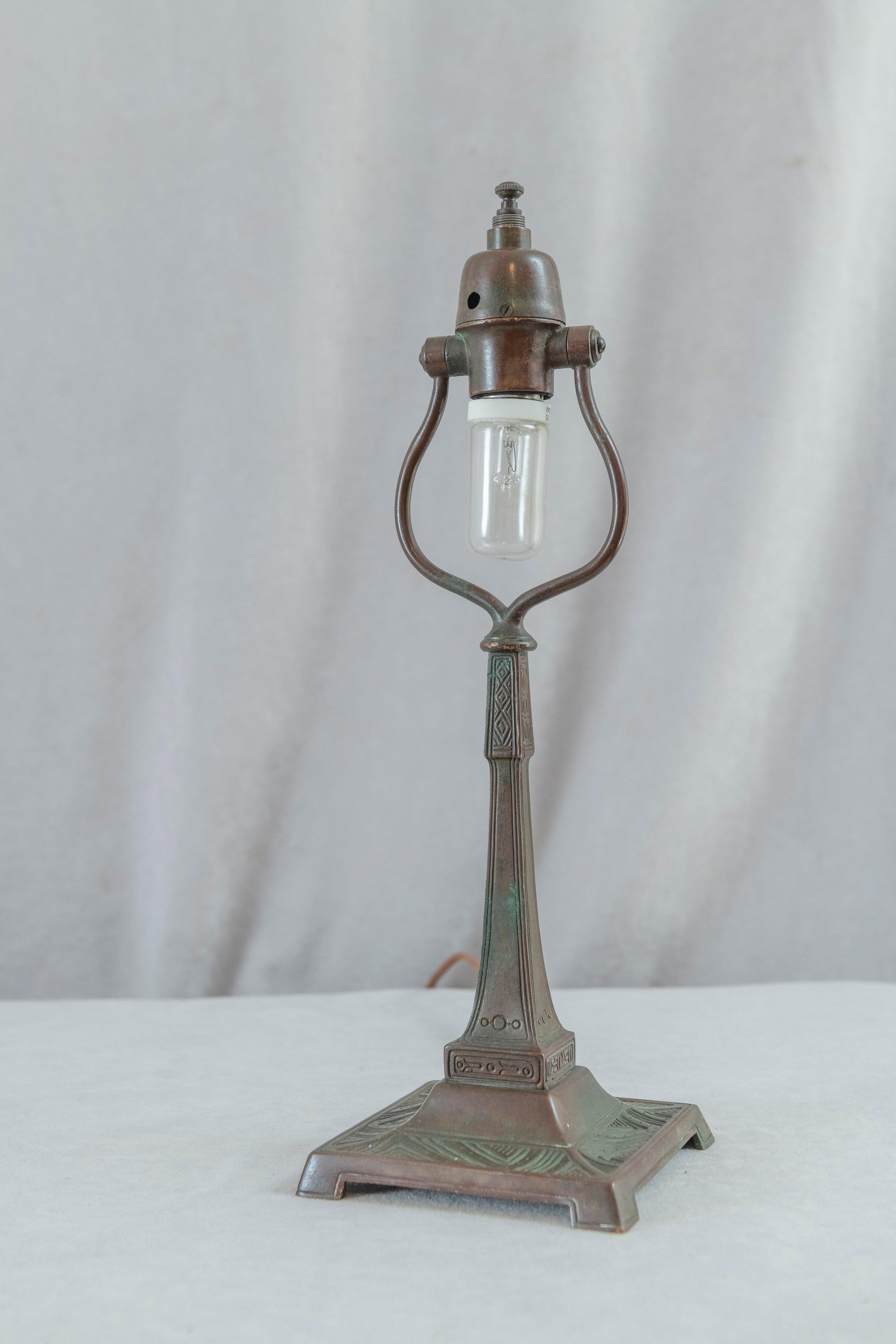 Bronze Tiffany Studios Table Lamp w/Hand Blown Art Glass Shade, All Signed, ca. 1905