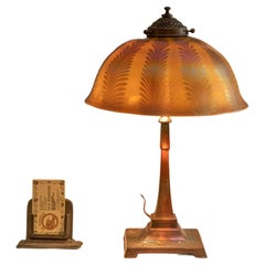 Used Tiffany Studios Table Lamp w/Hand Blown Art Glass Shade, All Signed, ca. 1905