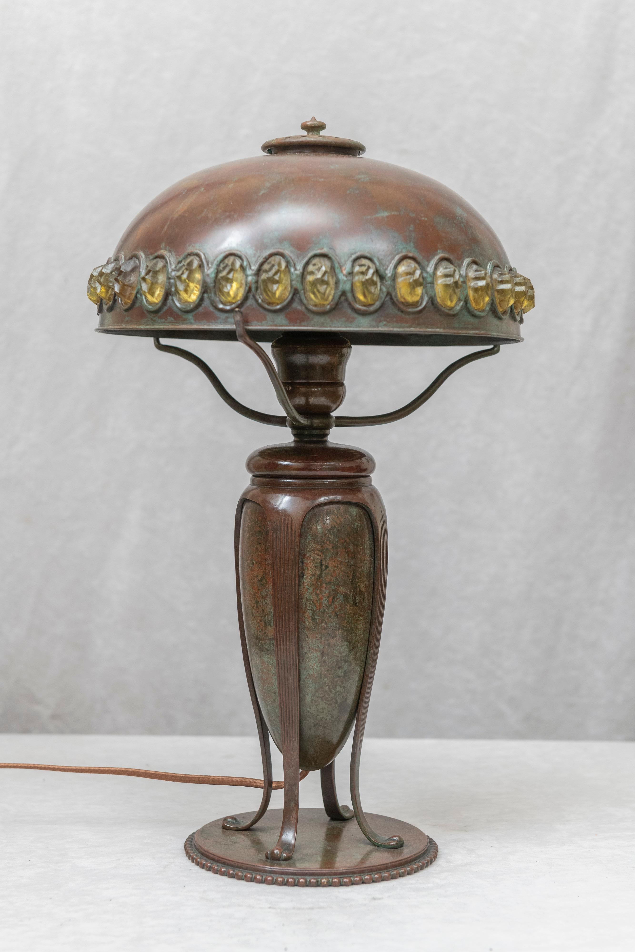 20th Century Tiffany Studios Table Lamp with Jeweled Shade, circa 1905